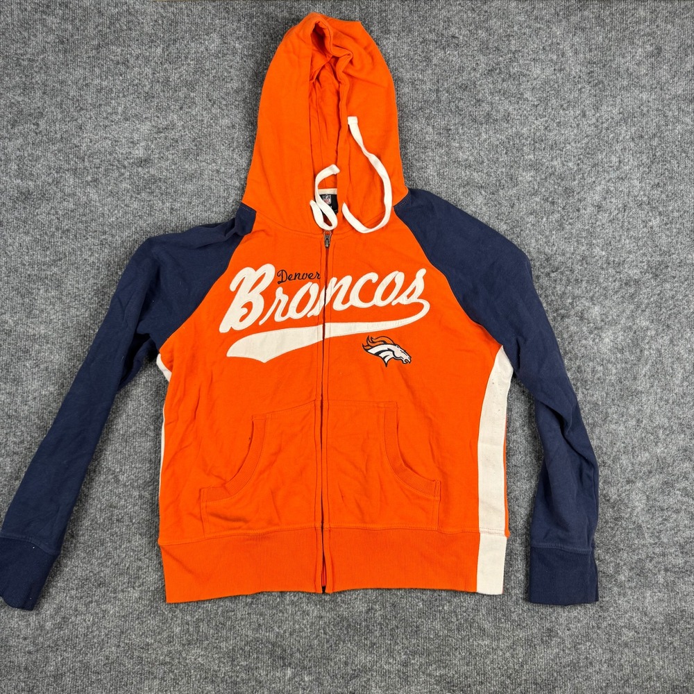 NFL Team Apparel Hoodie Womens Size L Orange Denver Broncos Full Zip Raglan